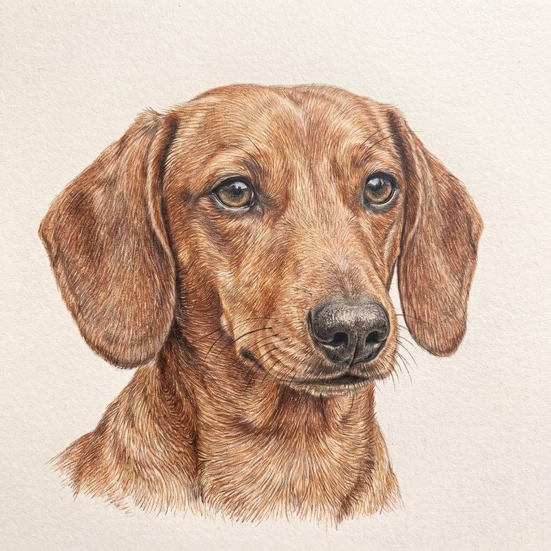 Representative colour-pencil portrait of a dachshund