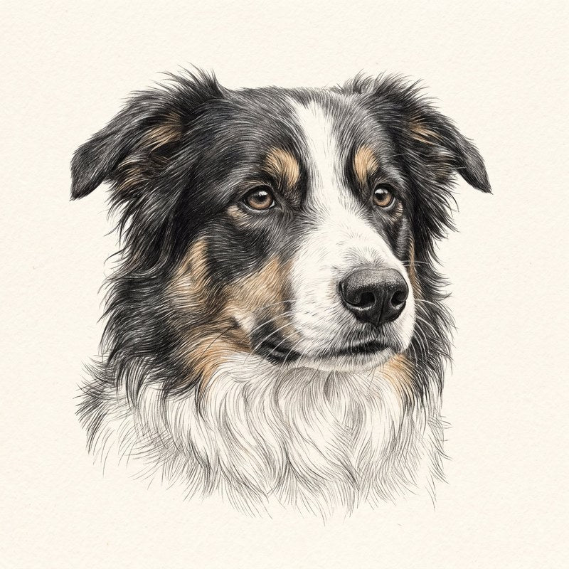 Representative colour-pencil portrait of a border collie