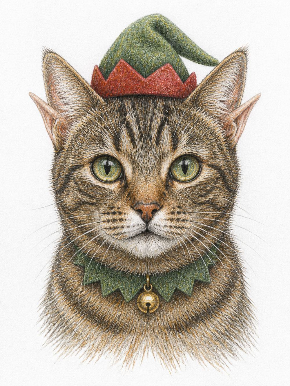 North Pole Elf — personalised A4 Christmas colour-pencil pet portrait
