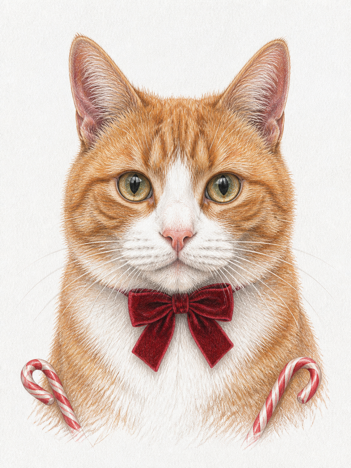 Under the Tree — personalised A4 Christmas colour-pencil pet portrait