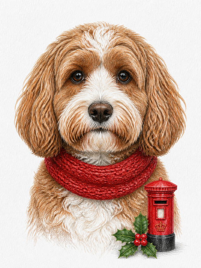 Christmas Post — personalised A4 Christmas colour-pencil pet portrait
