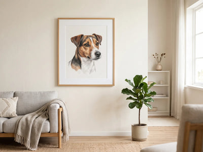 Framed Pet Pencil portrait in a home